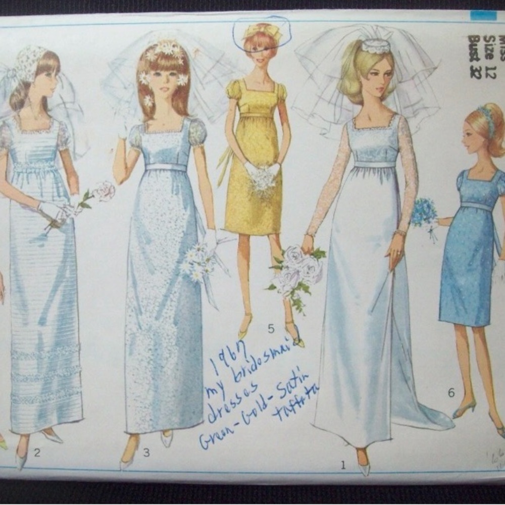 Vintage Simplicity Pattern 6823 Wedding Dress Detachable Train Size 12 UC 1960s